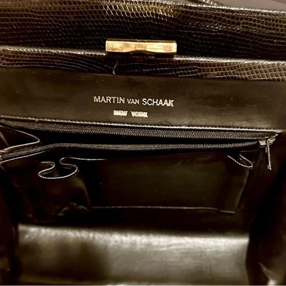 Martin Van Schaak Black Genuine Lizard Skin Handbag - Picture 3 of 5